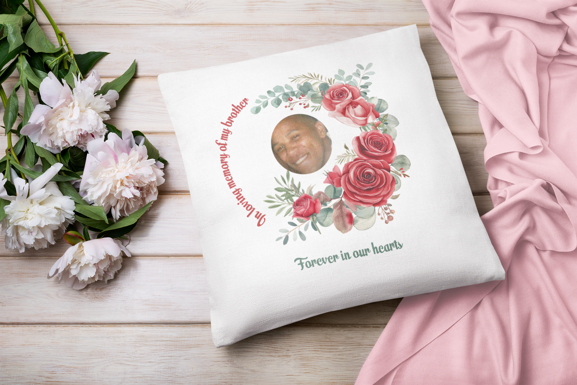 Personalised June Birth Flower Memorial Cushion – Rose Remembrance