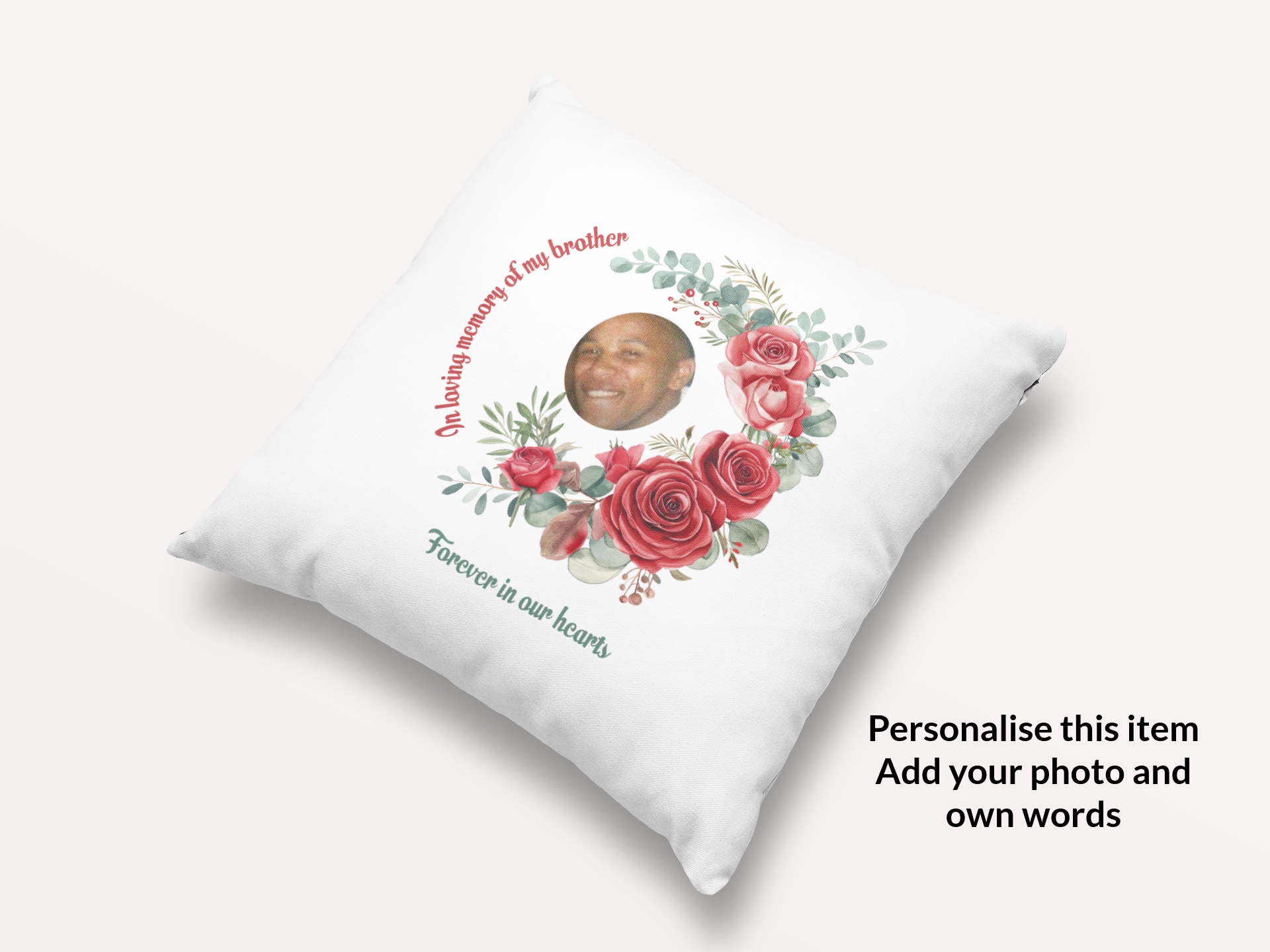 Personalised June Birth Flower Memorial Cushion – Rose Remembrance