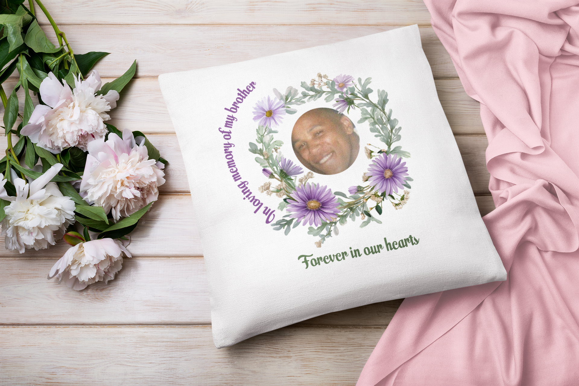Personalised September Birth Flower Memorial Cushion – Aster Tribute
