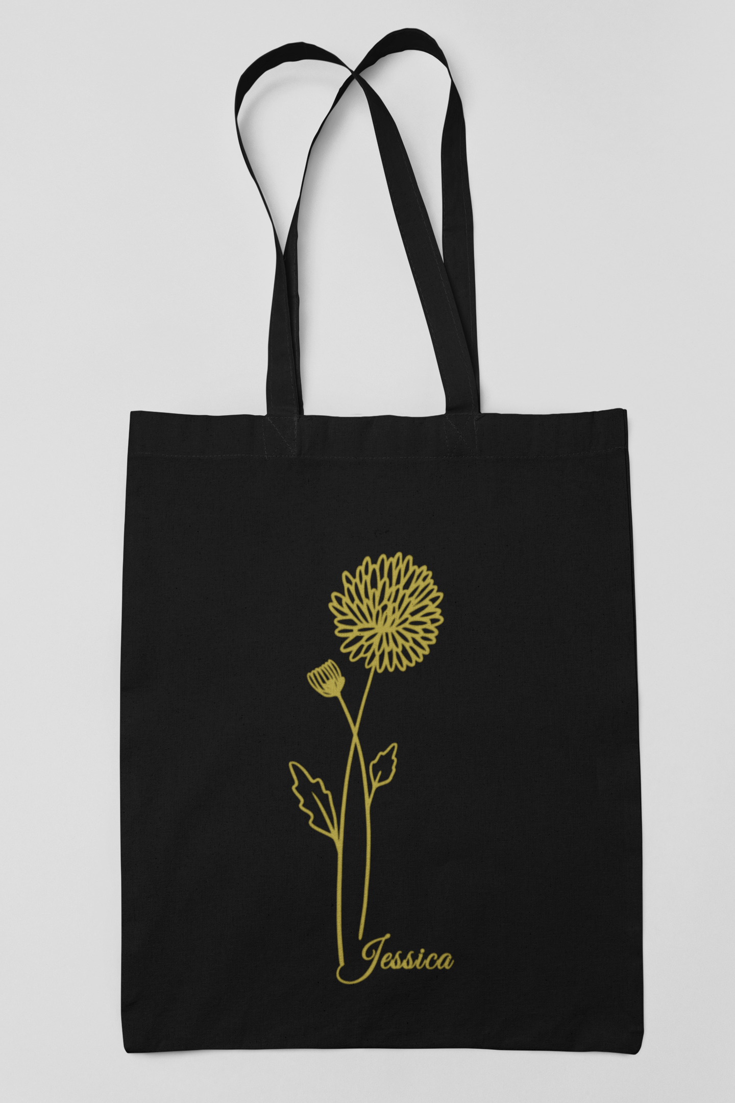 Personalised November Birth Flower Tote Bag – Chrysanthemum Design (White Line Art)