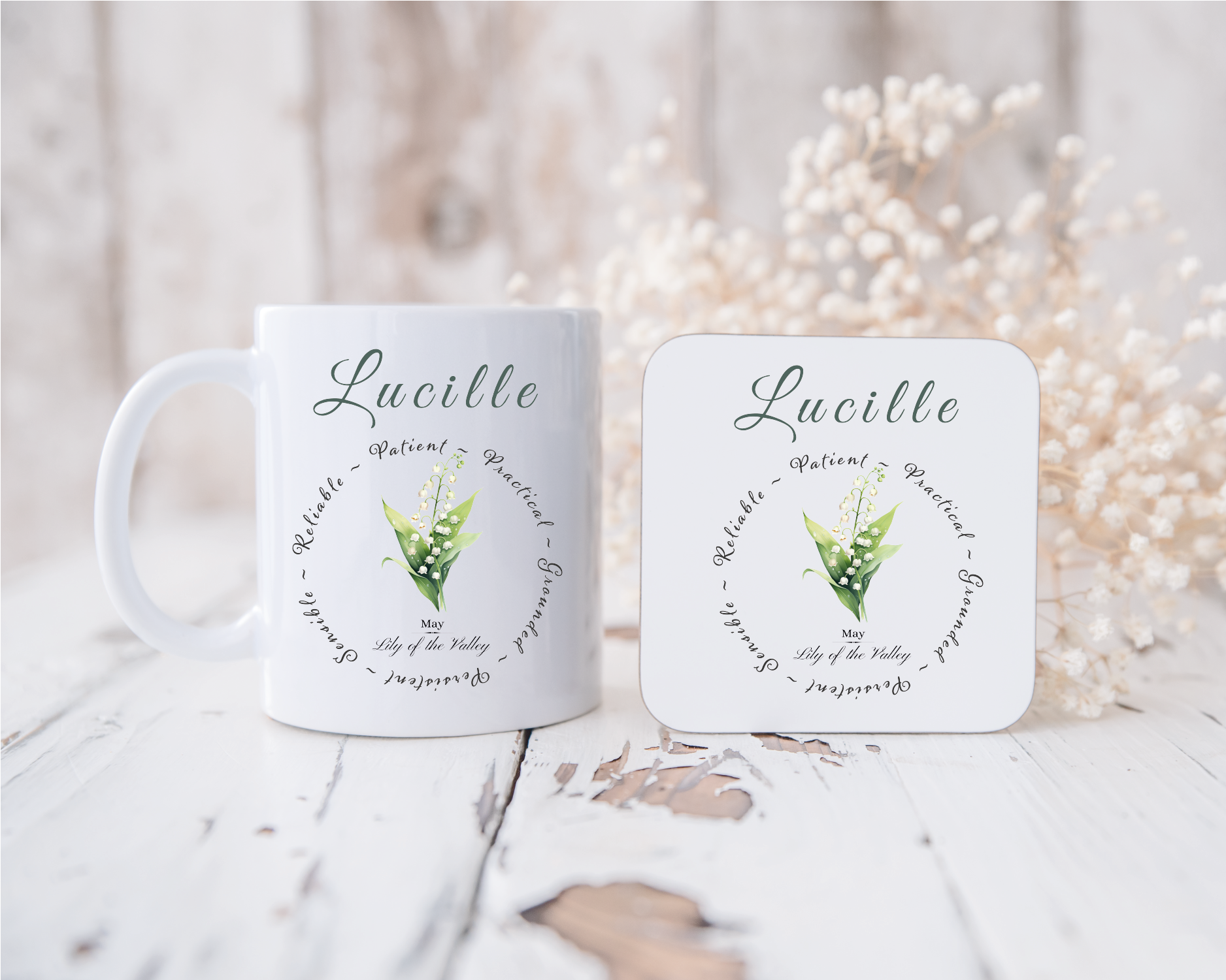 Personalised UK Birth Flower Mug & Coaster Gift Set – January - December 