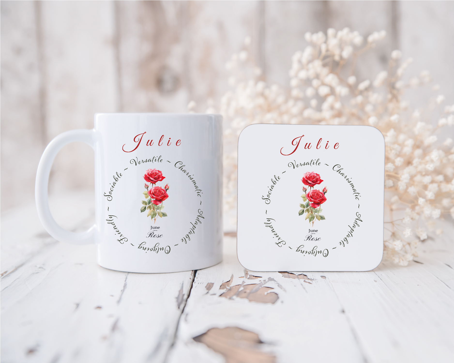 Personalised UK Birth Flower Mug & Coaster Gift Set – January - December 