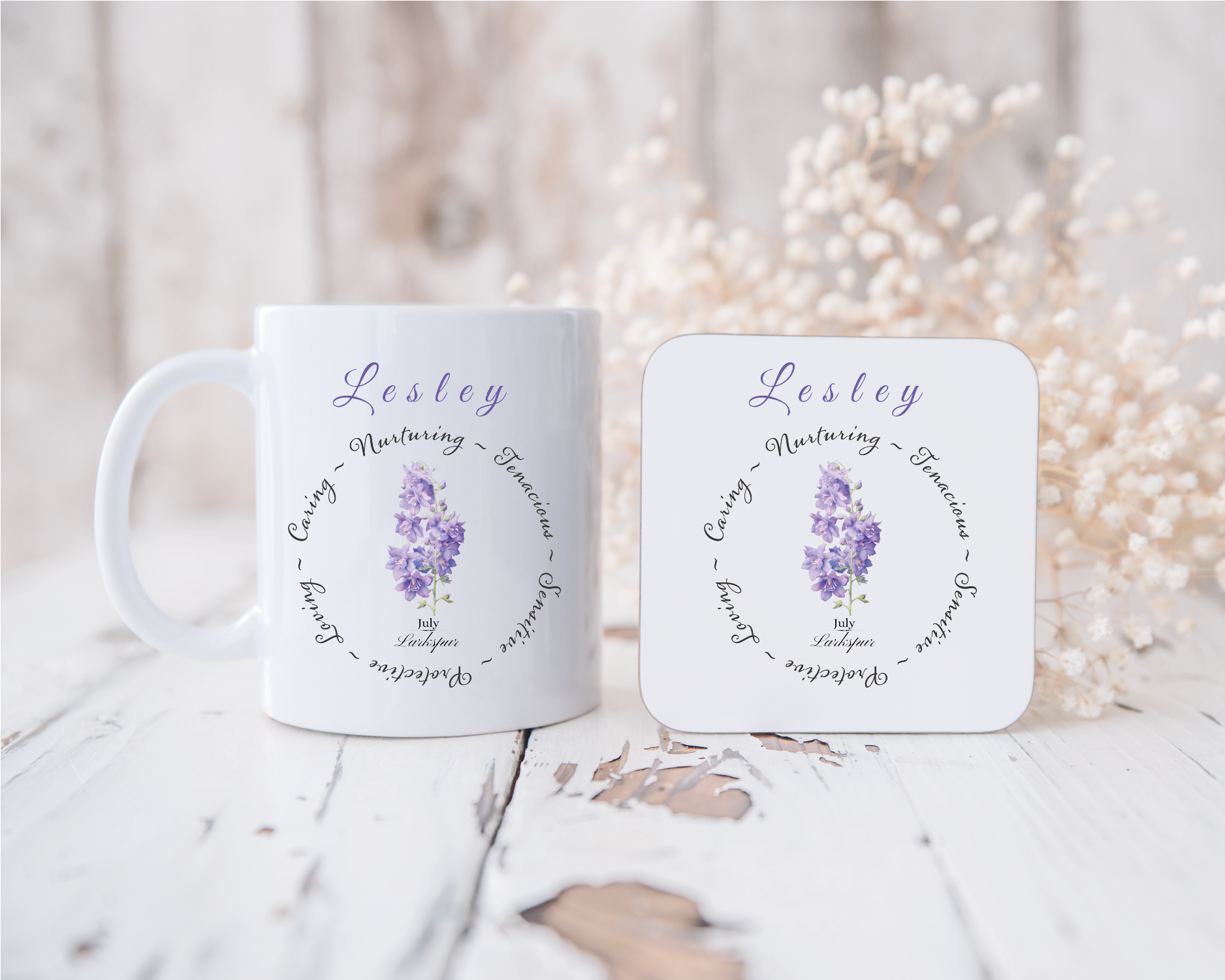 Personalised UK Birth Flower Mug & Coaster Gift Set – January - December 