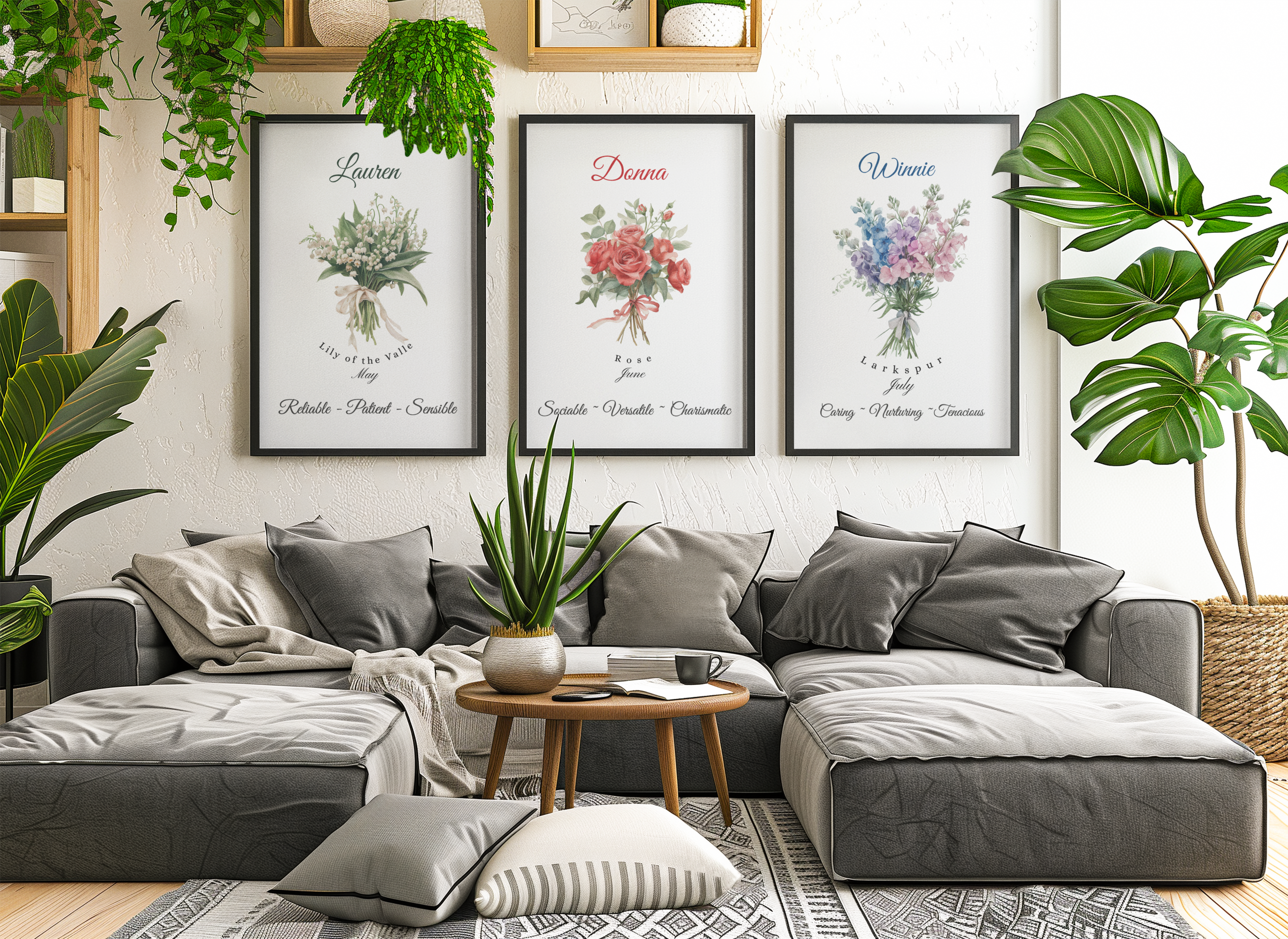 Personalised Birth Flower Digital Wall Art (May, June or July) - Downloadable within 24 hours