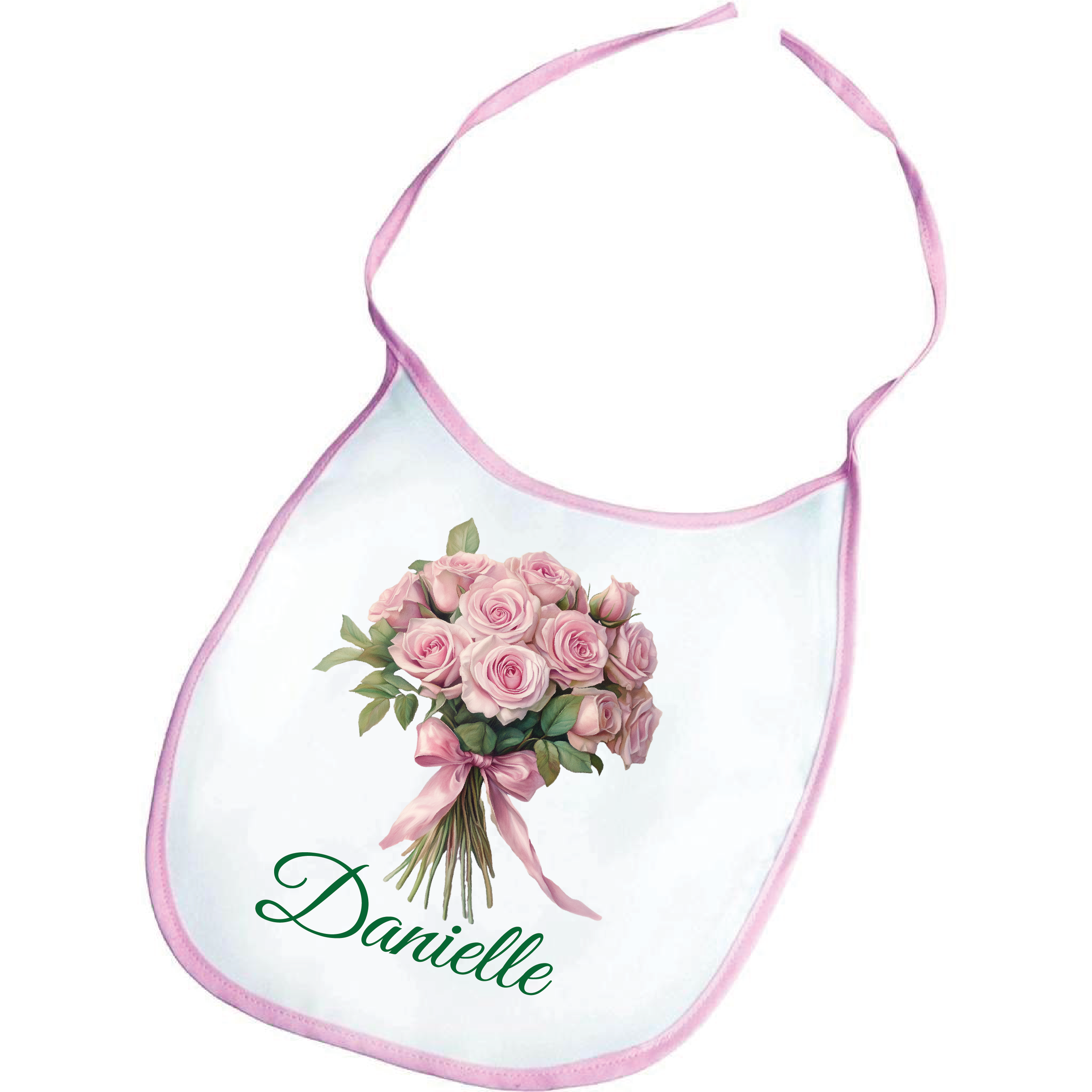 Personalised Birth Flower Baby Bib – Soft Polyester with Pink Trim
