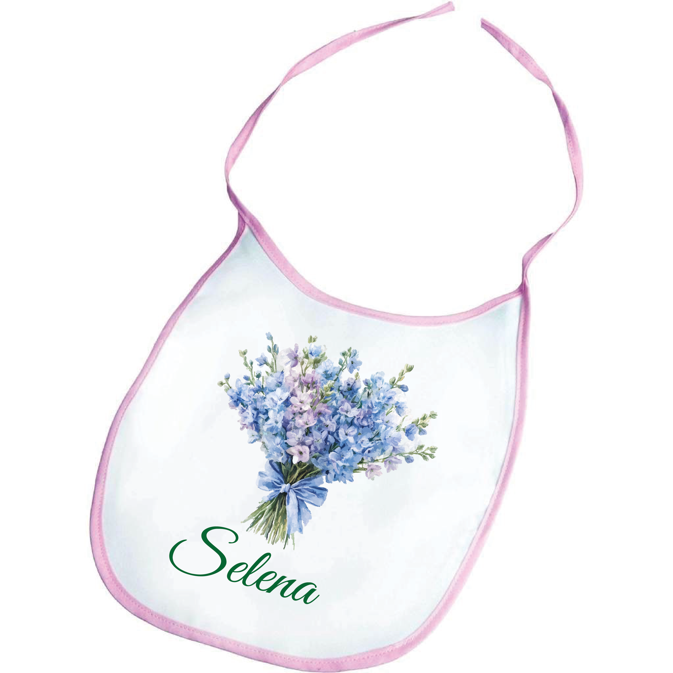 Personalised Birth Flower Baby Bib – Soft Polyester with Pink Trim