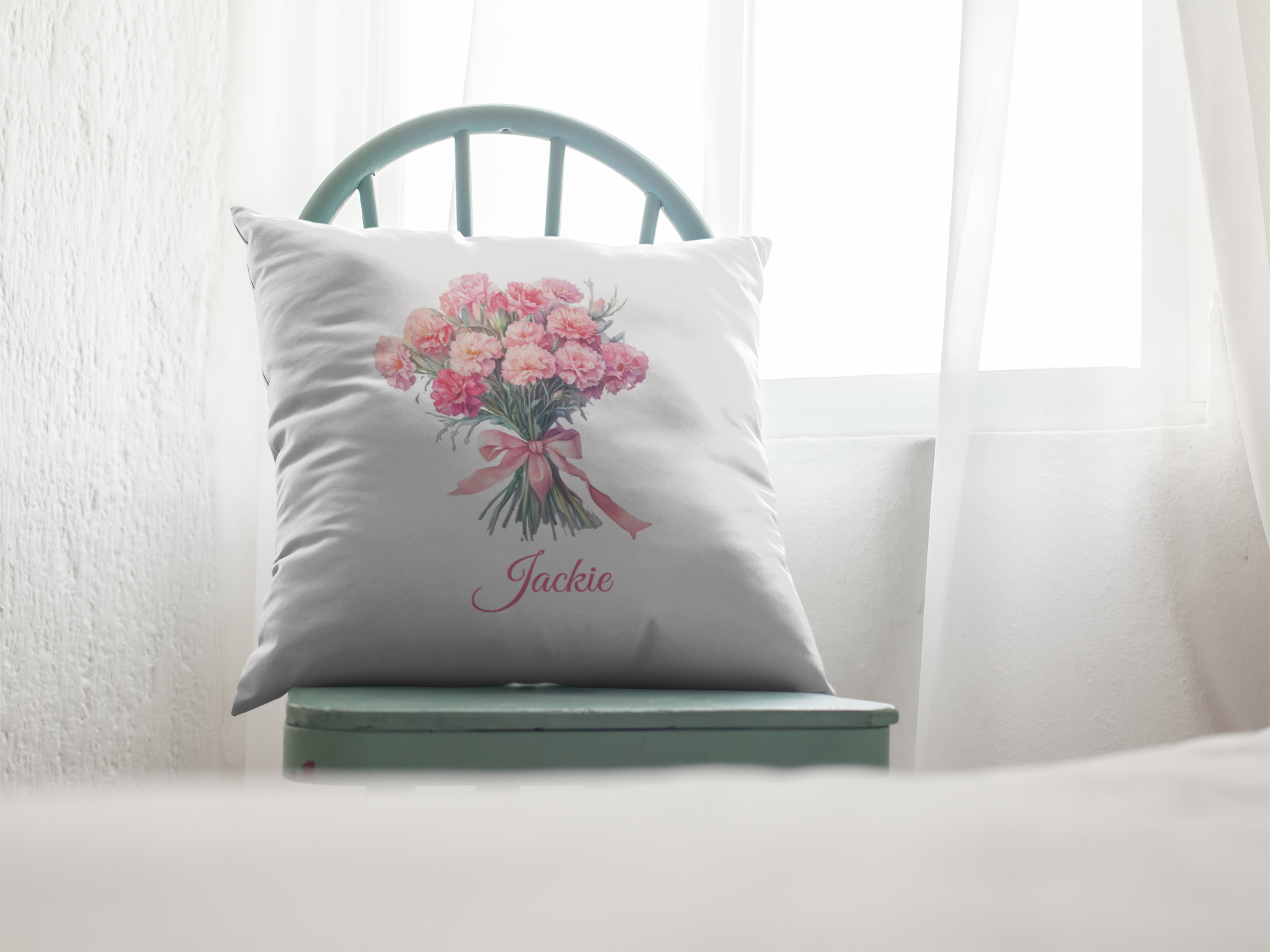 January Personalised Birth Flower Children’s Cushion – 25x25cm Linen