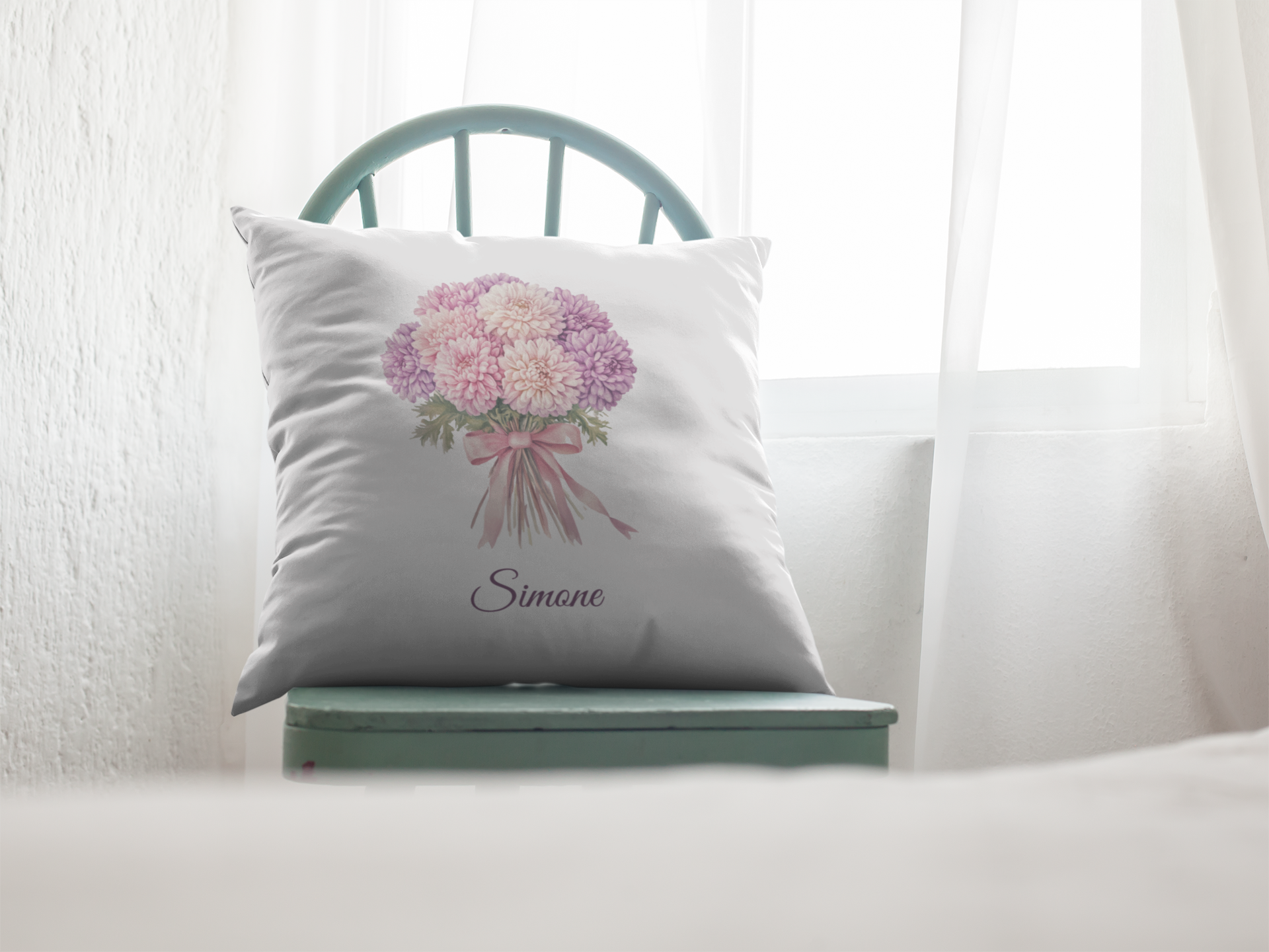 November Personalised Birth Flower Children’s Cushion – 25x25cm Linen