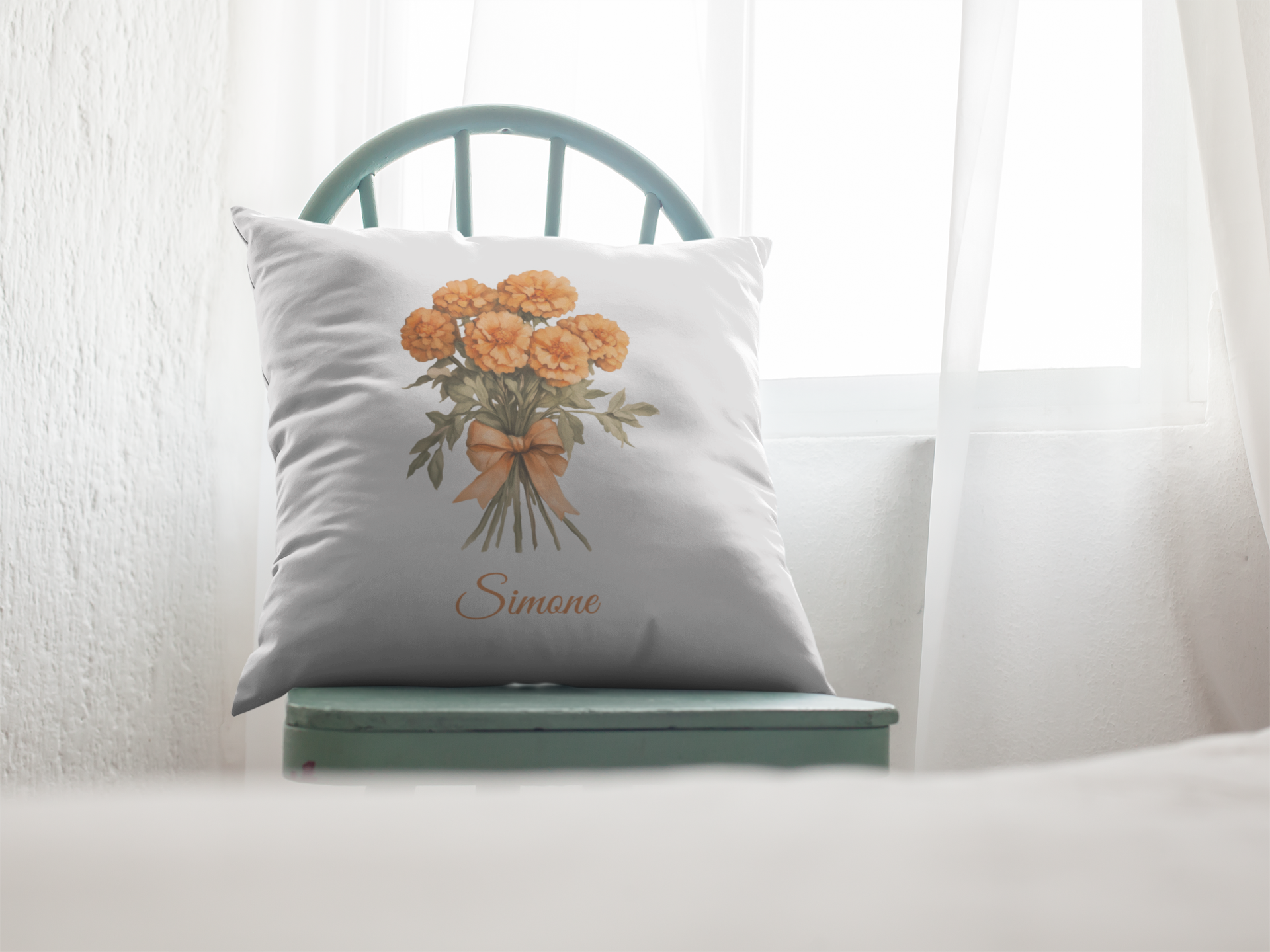October Personalised Birth Flower Children’s Cushion – 25x25cm Linen