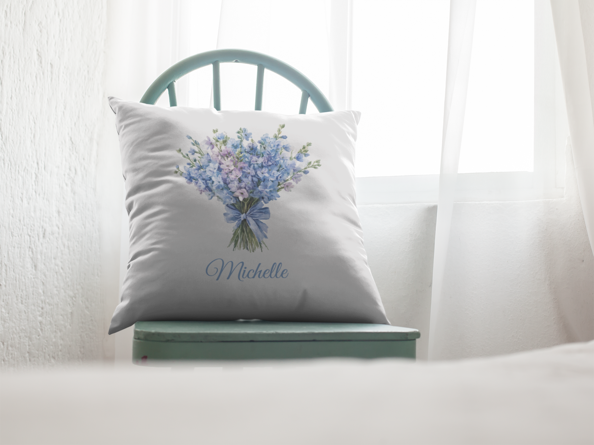 July Personalised Birth Flower Children’s Cushion – 25x25cm Linen