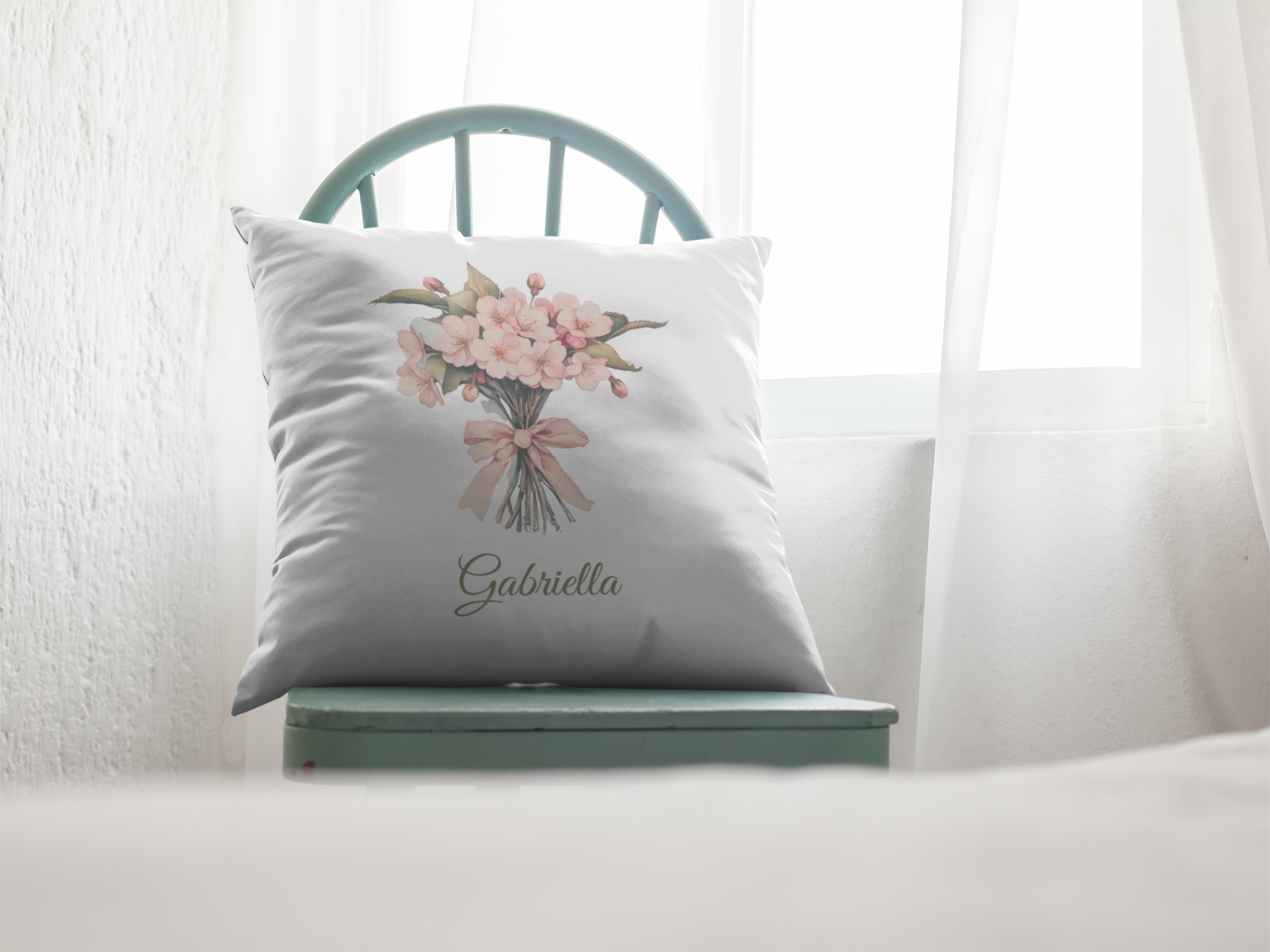 March Personalised Birth Flower Children’s Cushion – 25x25cm Linen