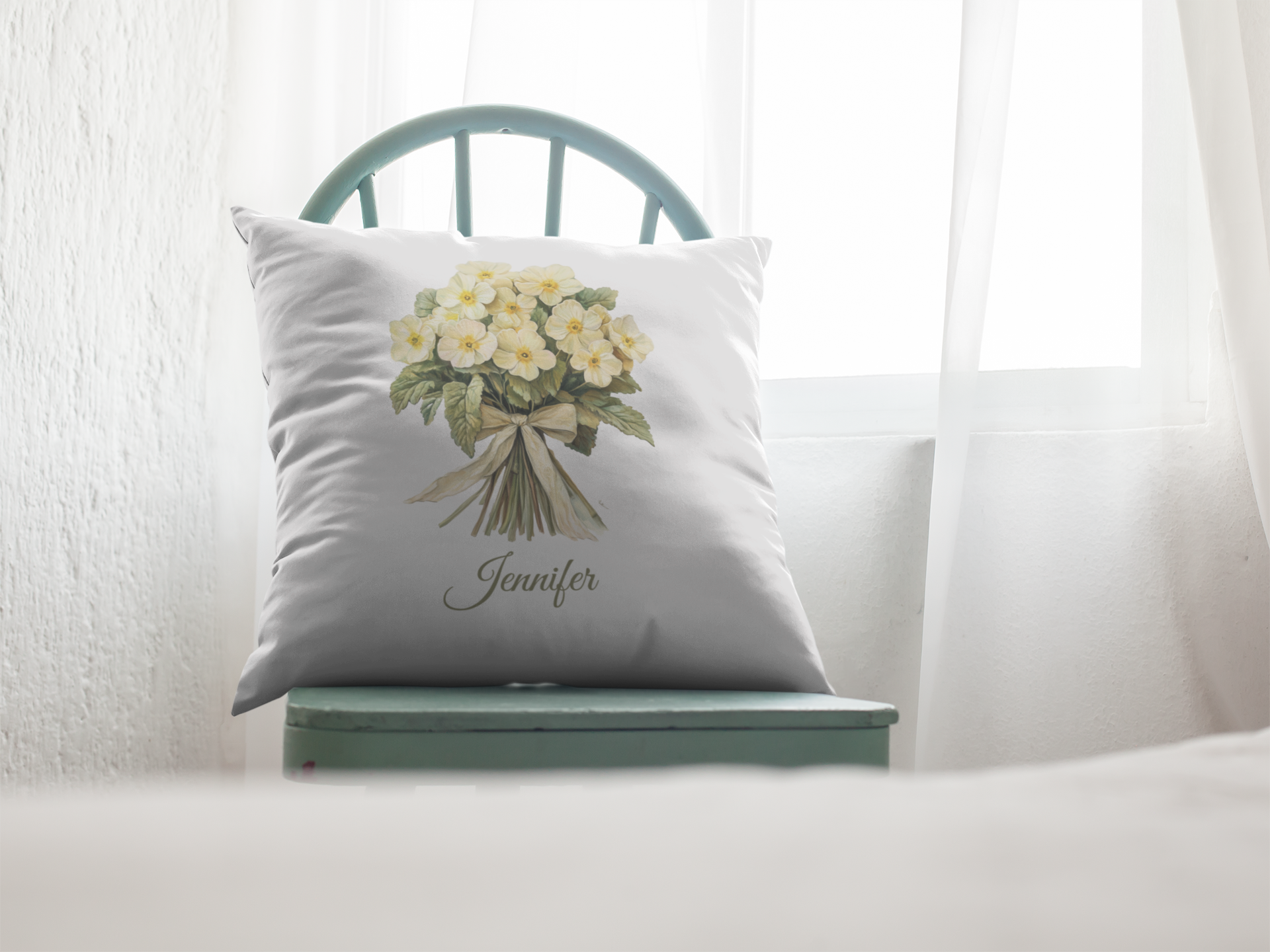 February Personalised Birth Flower Children’s Cushion – 25x25cm Linen