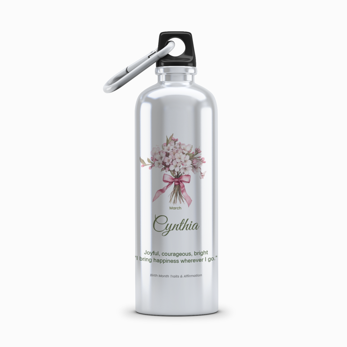 March Personalised Birth Flower Aluminium Water Bottle – 750ml