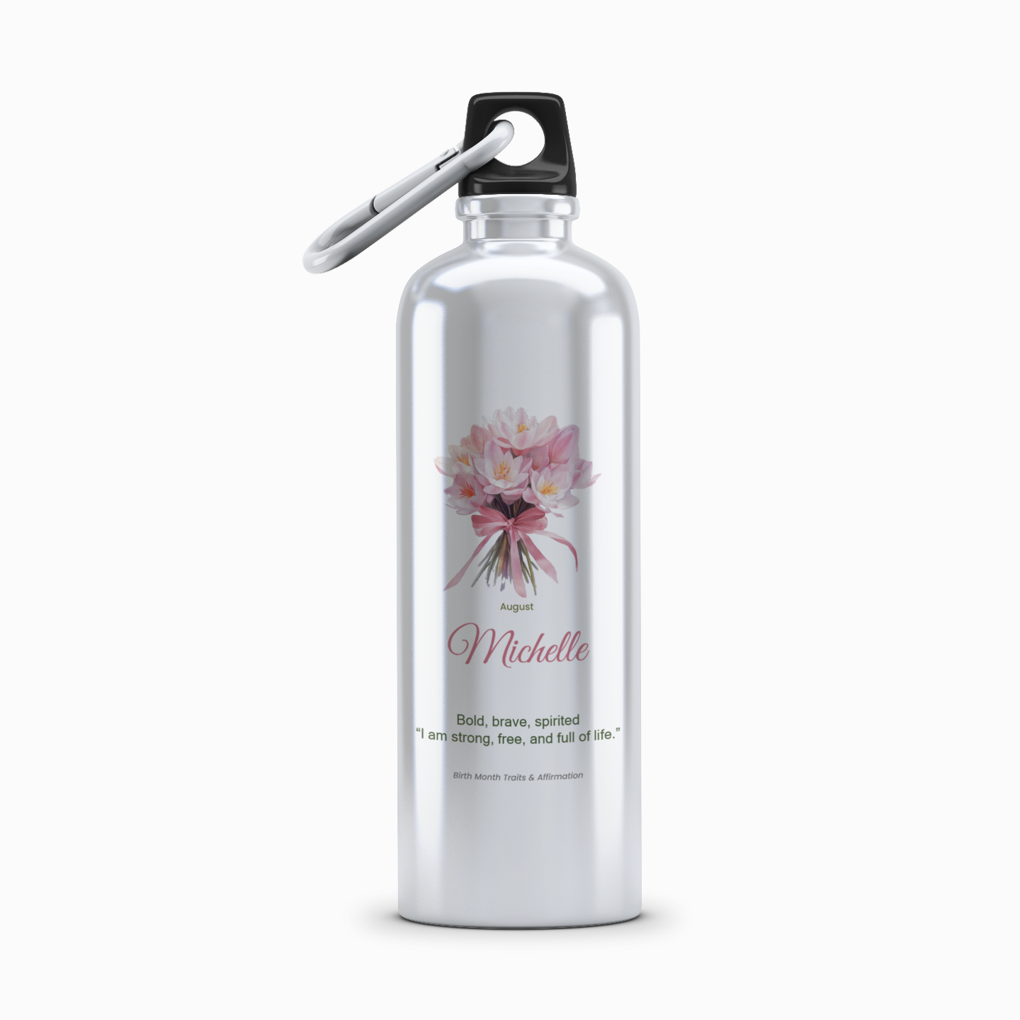 August Personalised Birth Flower Aluminium Water Bottle – 750ml