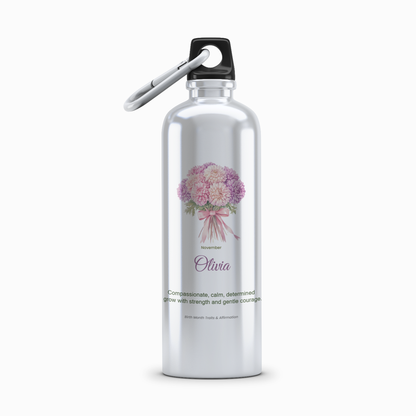 November Personalised Birth Flower Aluminium Water Bottle – 750ml