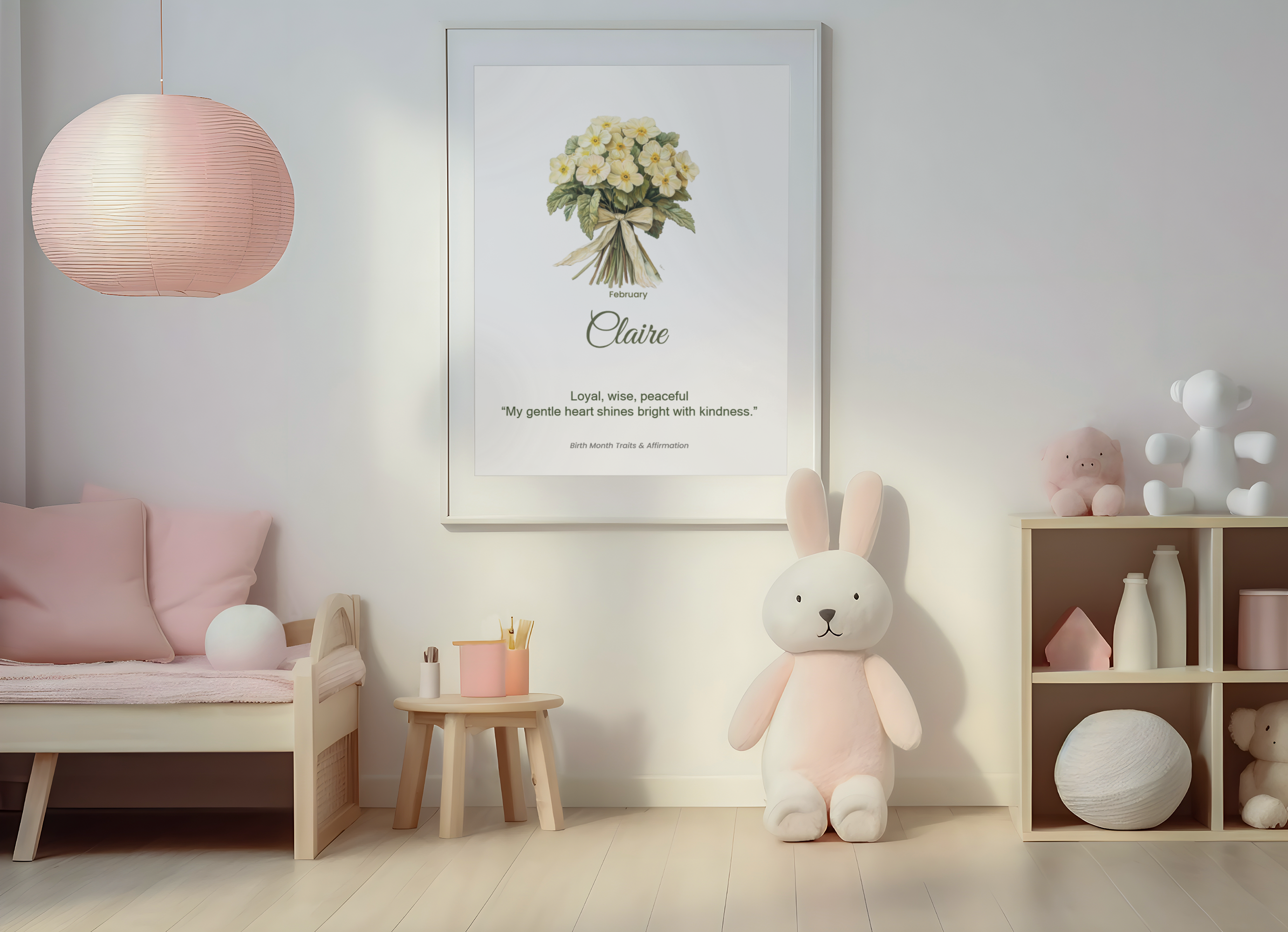 February Personalised Children's Birth Flower Wall Art – Digital Download (A3)