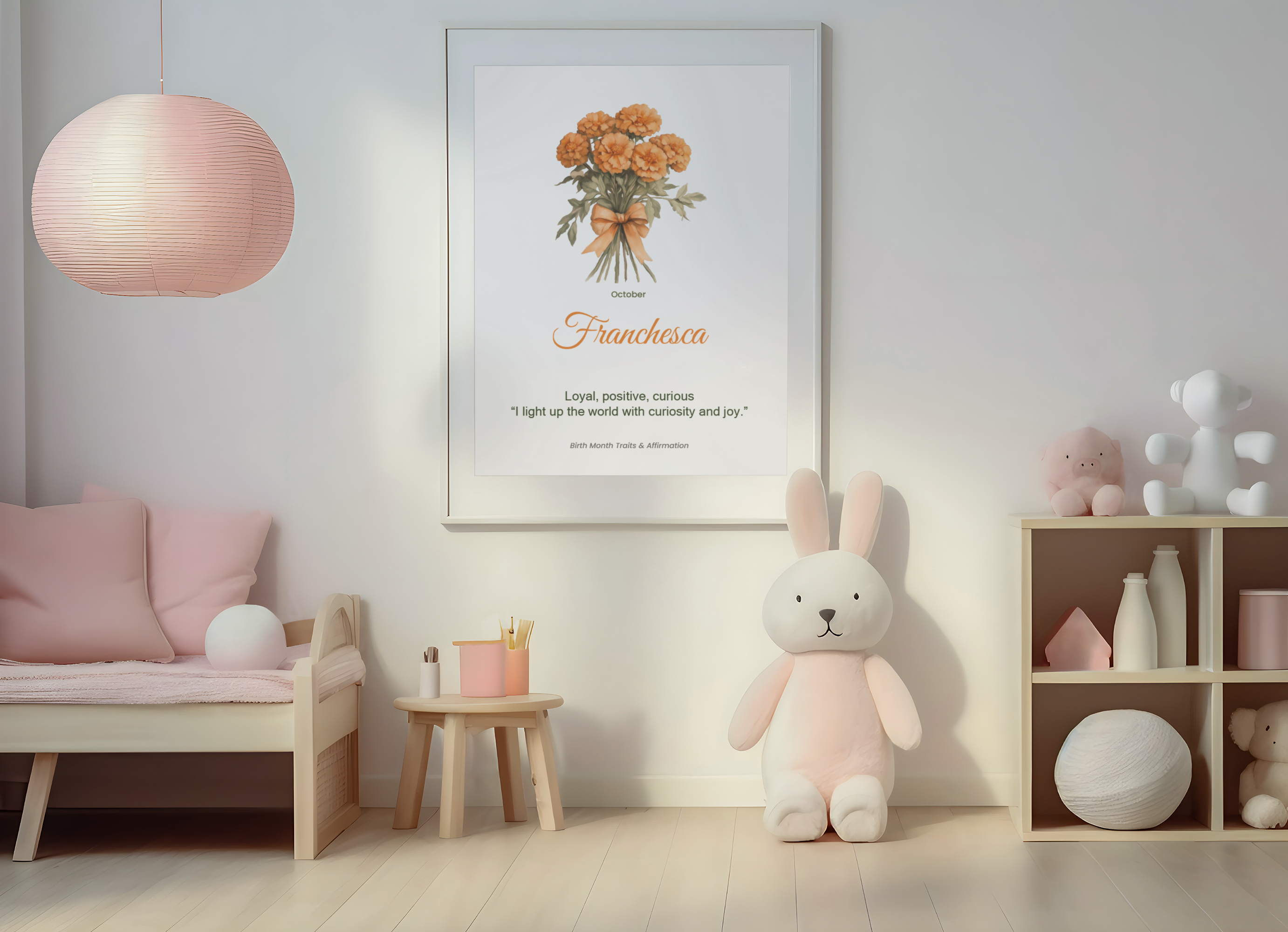 October Personalised Children's Birth Flower Wall Art – Digital Download (A3)