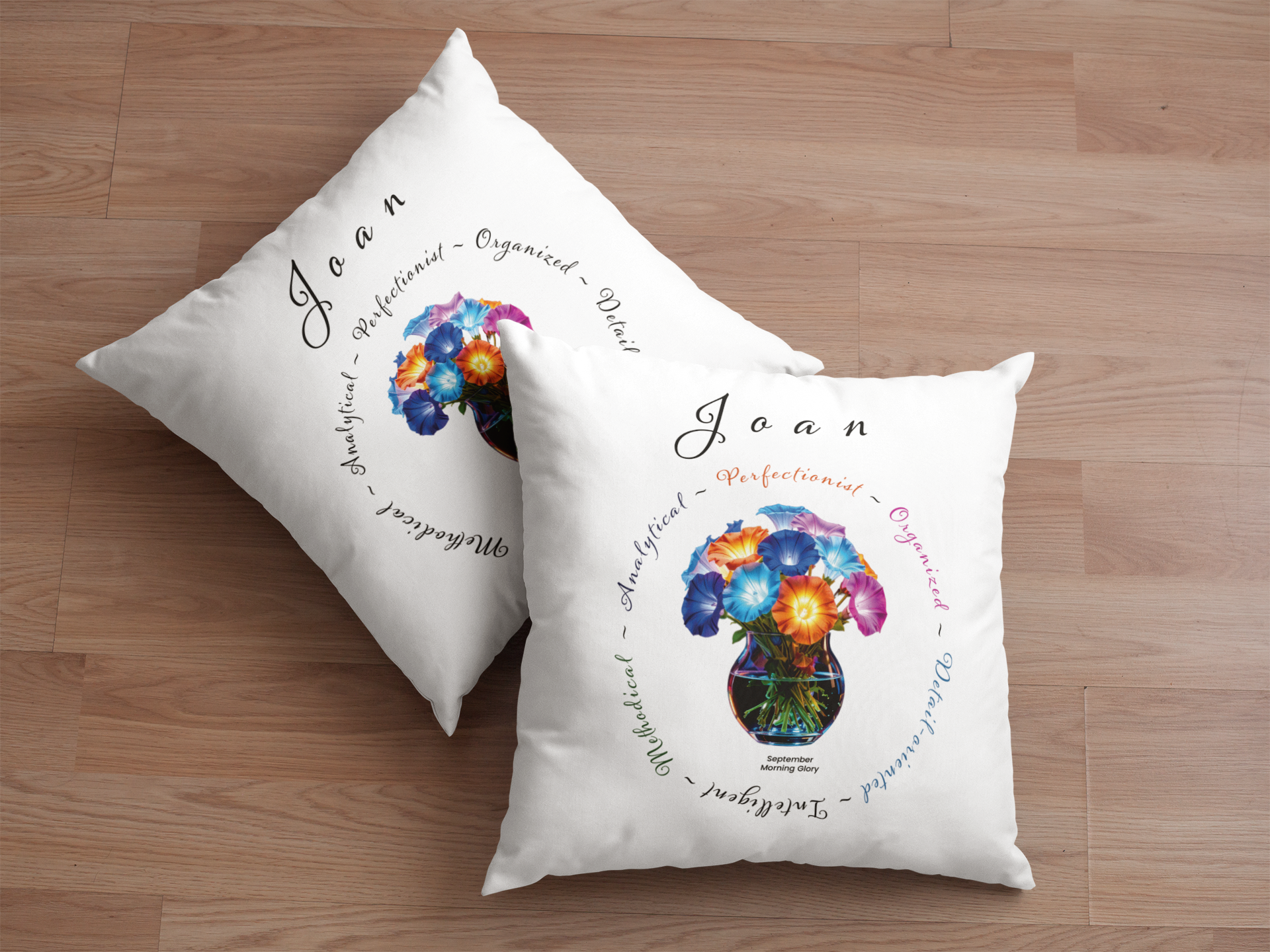 September Birth Flower Cushion – Personalised Morning Glory Gift (Soft & Bold Styles)