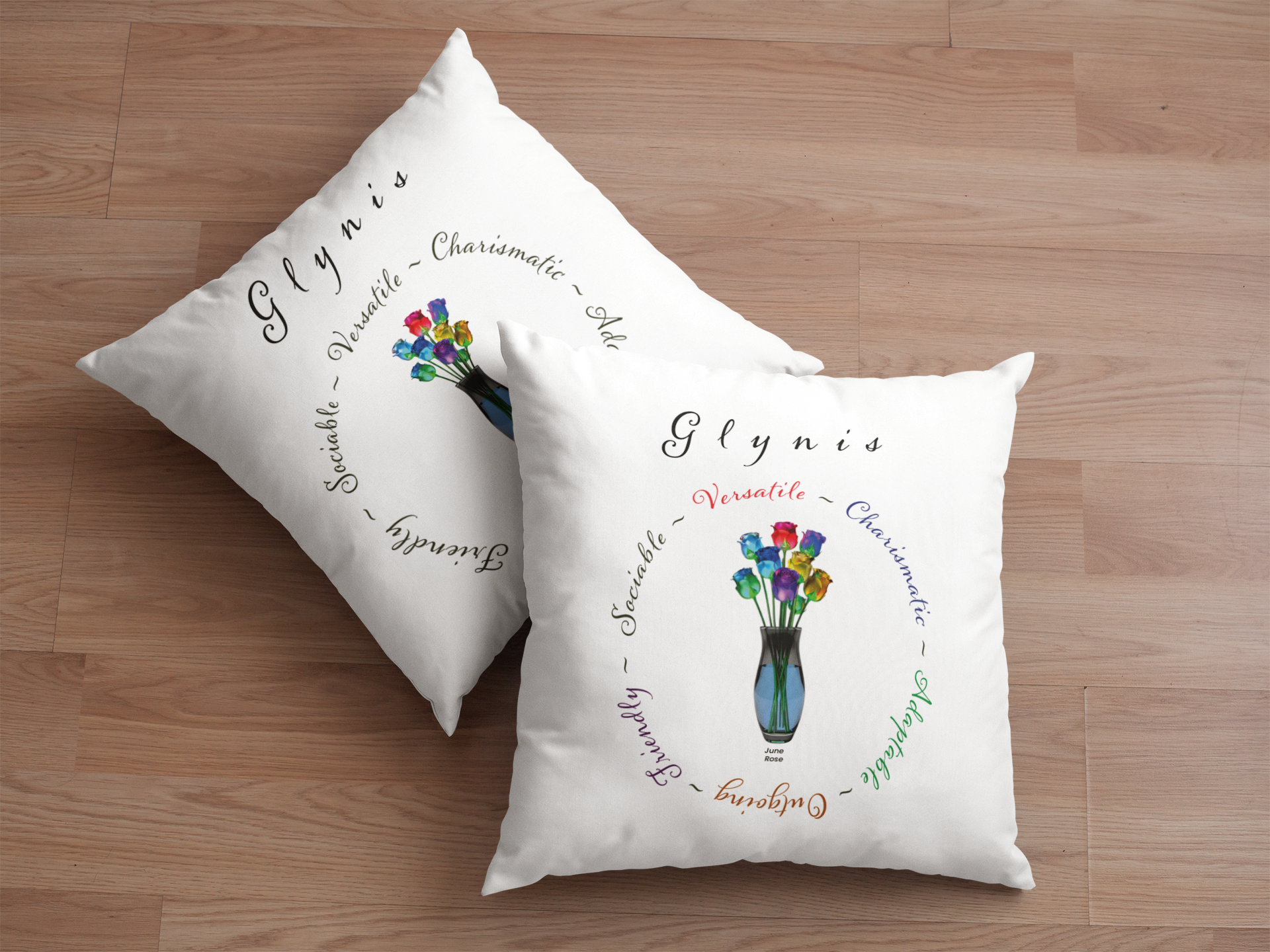 June Birth Flower Cushion – Personalised Rose Gift (Soft & Bold Styles)