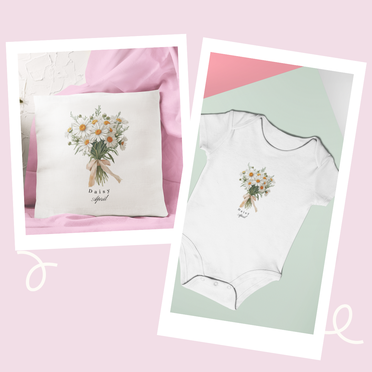 Personalised Birth Flower Baby Gift Set | Cushion & Babygrow Bundle