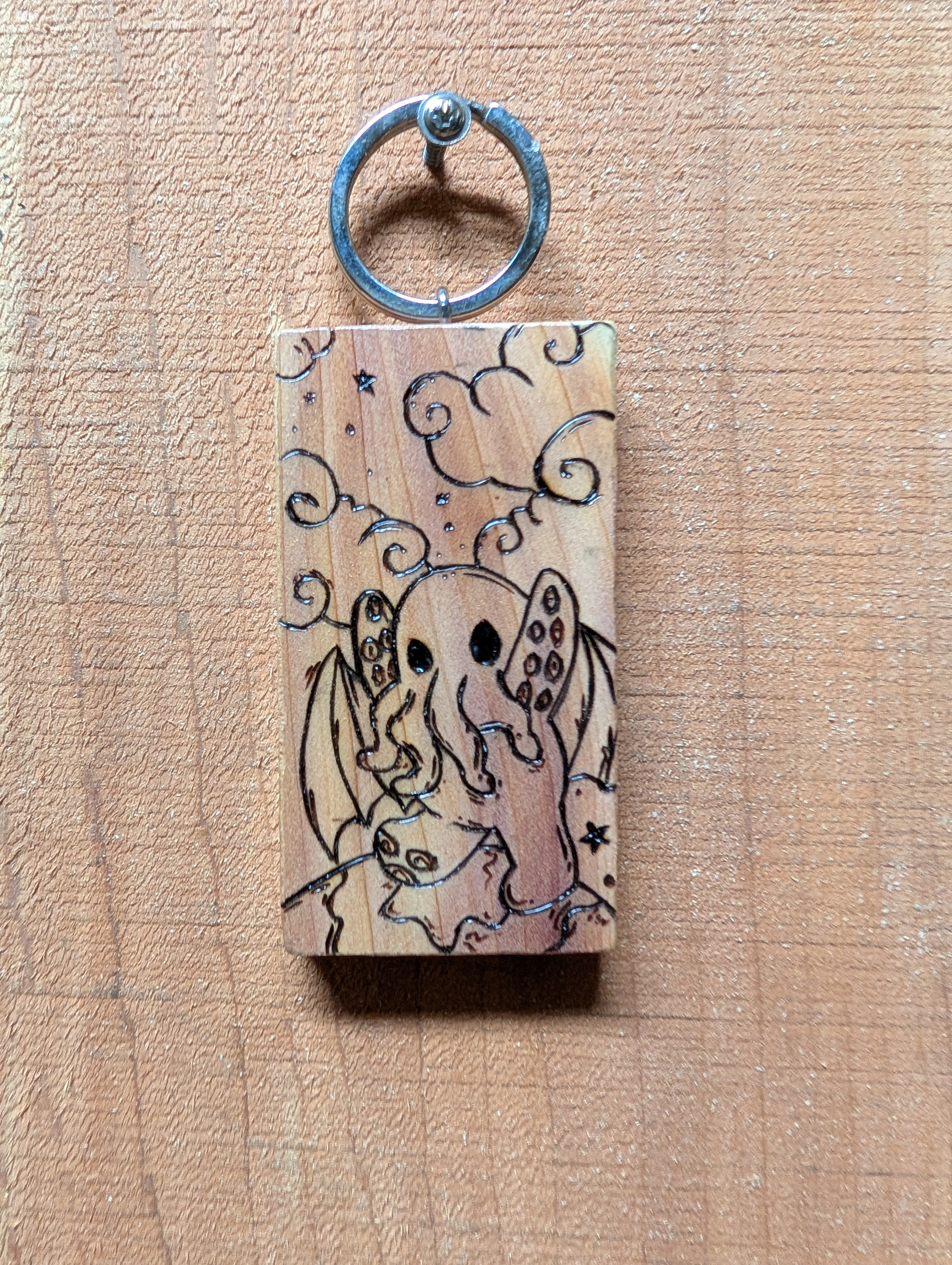 Cedar Cthulhu Keychain