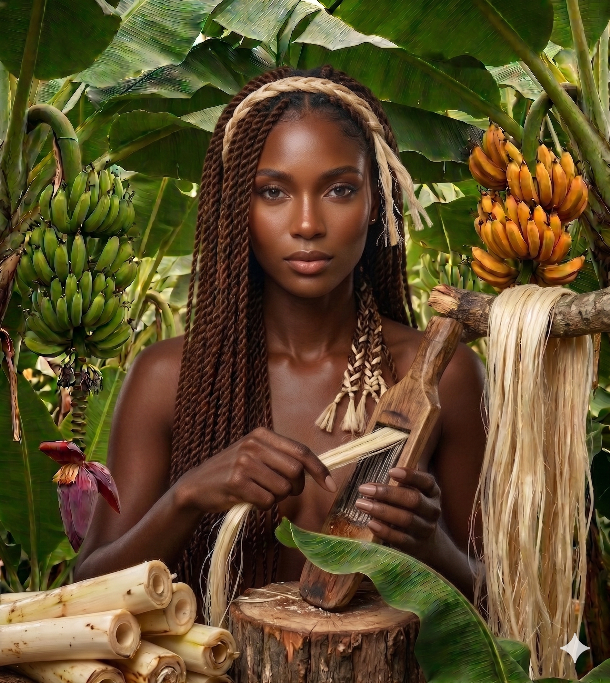 3 Bundles Handmade Banana Fiber Braided Hair Extensions / 3 paquets d'extensions de cheveux fait à la main en fibre de banane