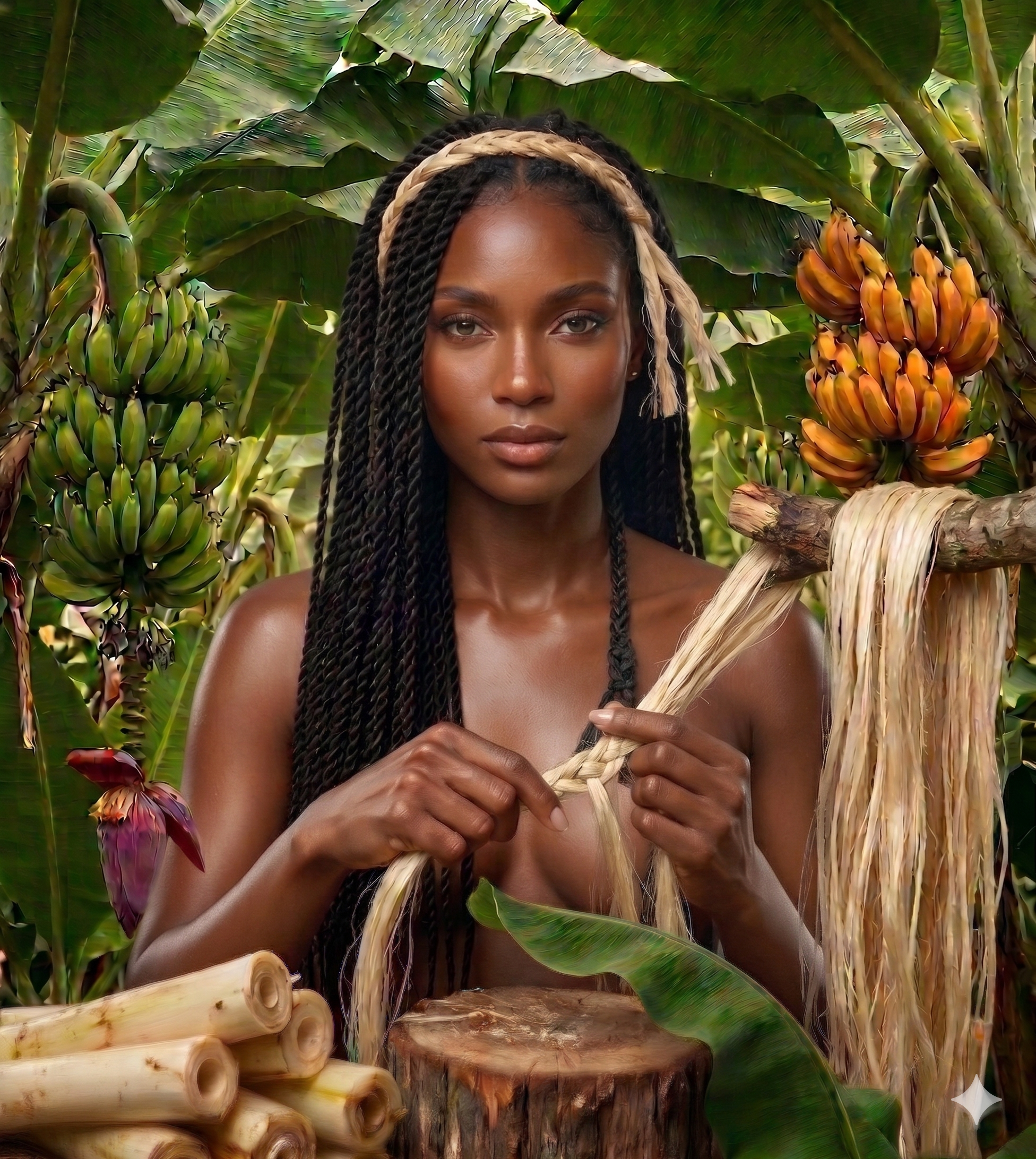 3 Bundles Handmade Banana Fiber Braided Hair Extensions / 3 paquets d'extensions de cheveux fait à la main en fibre de banane