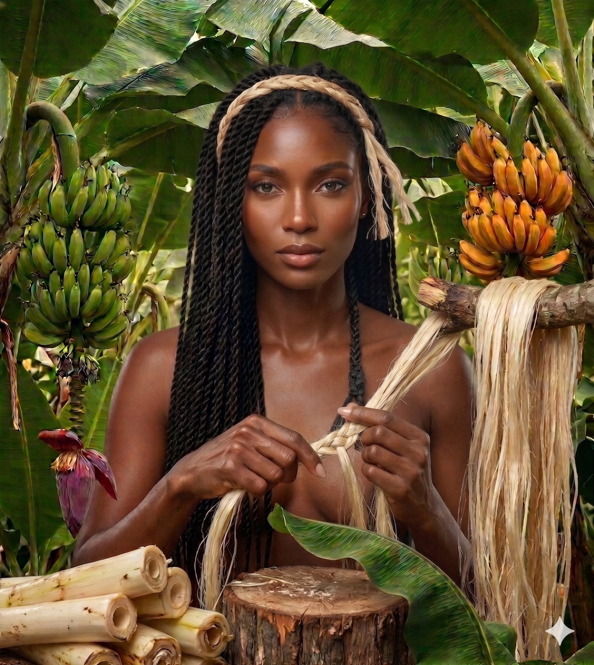 3 Bundles Handmade Banana Fiber Braided Hair Extensions / 3 paquets d'extensions de cheveux fait à la main en fibre de banane