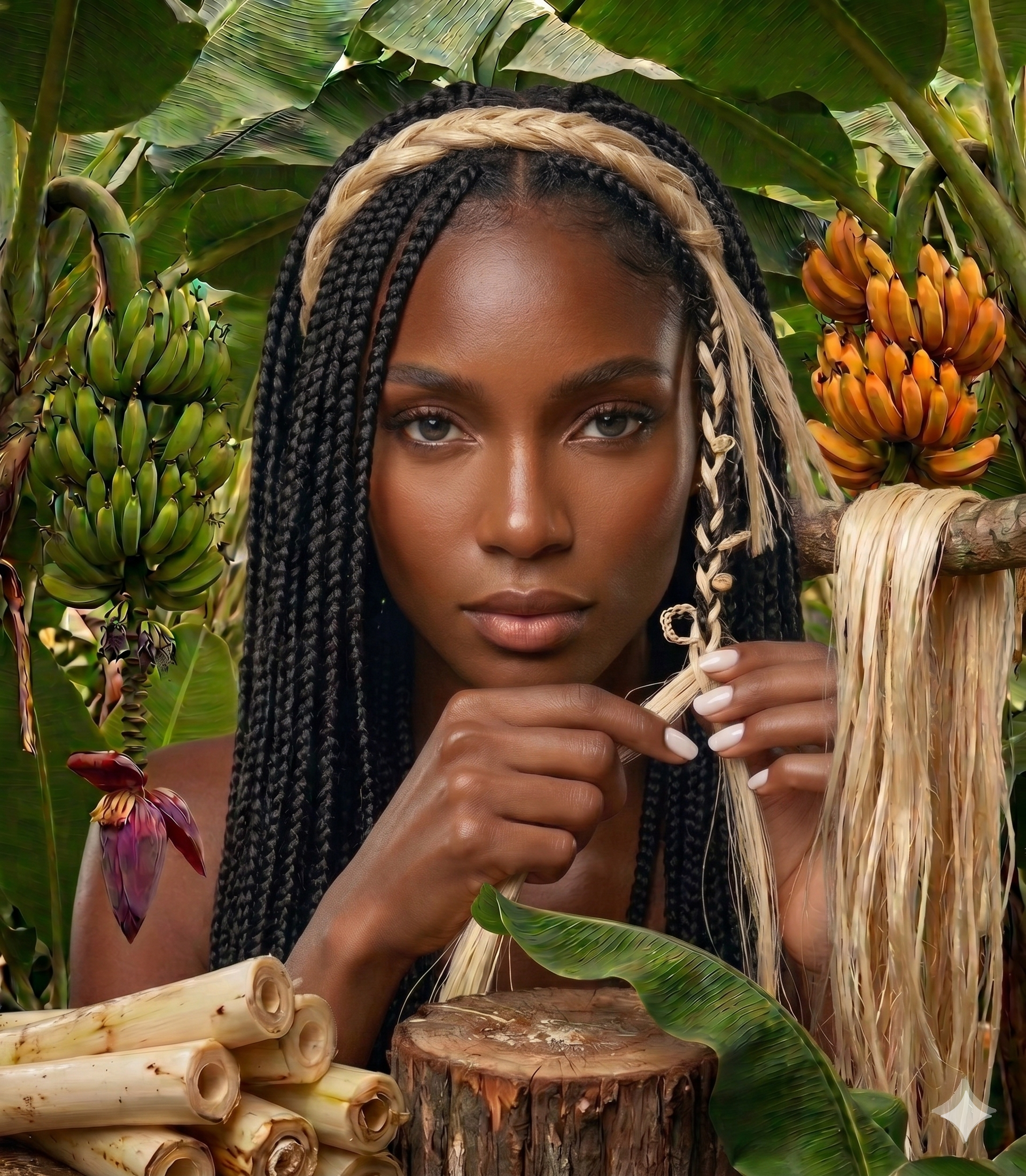 3 Bundles Handmade Banana Fiber Braided Hair Extensions / 3 paquets d'extensions de cheveux fait à la main en fibre de banane