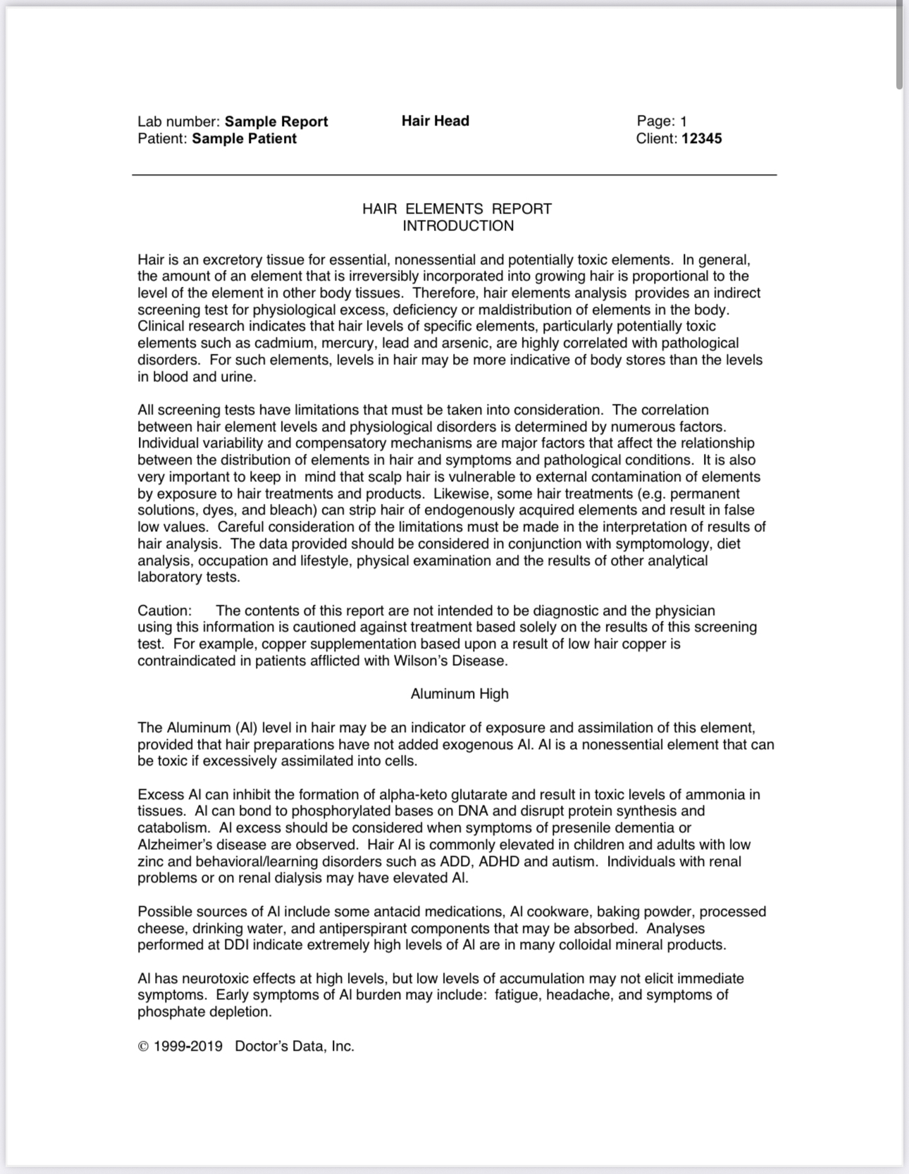 Hair Elements Home Test - Toxic & Essential Elements