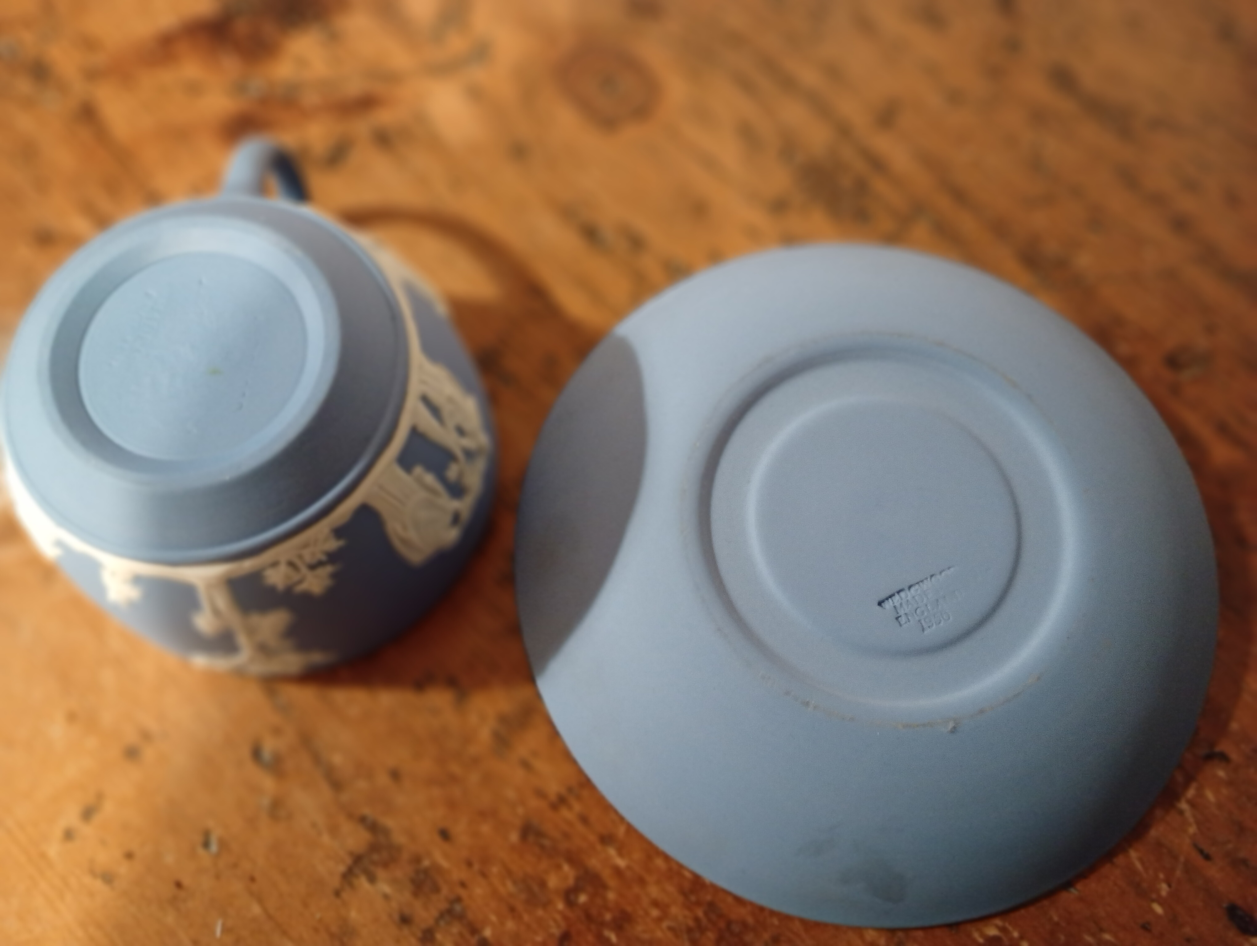 Wedgwood Blue Jasperware Neoclassical Cup & Saucer 