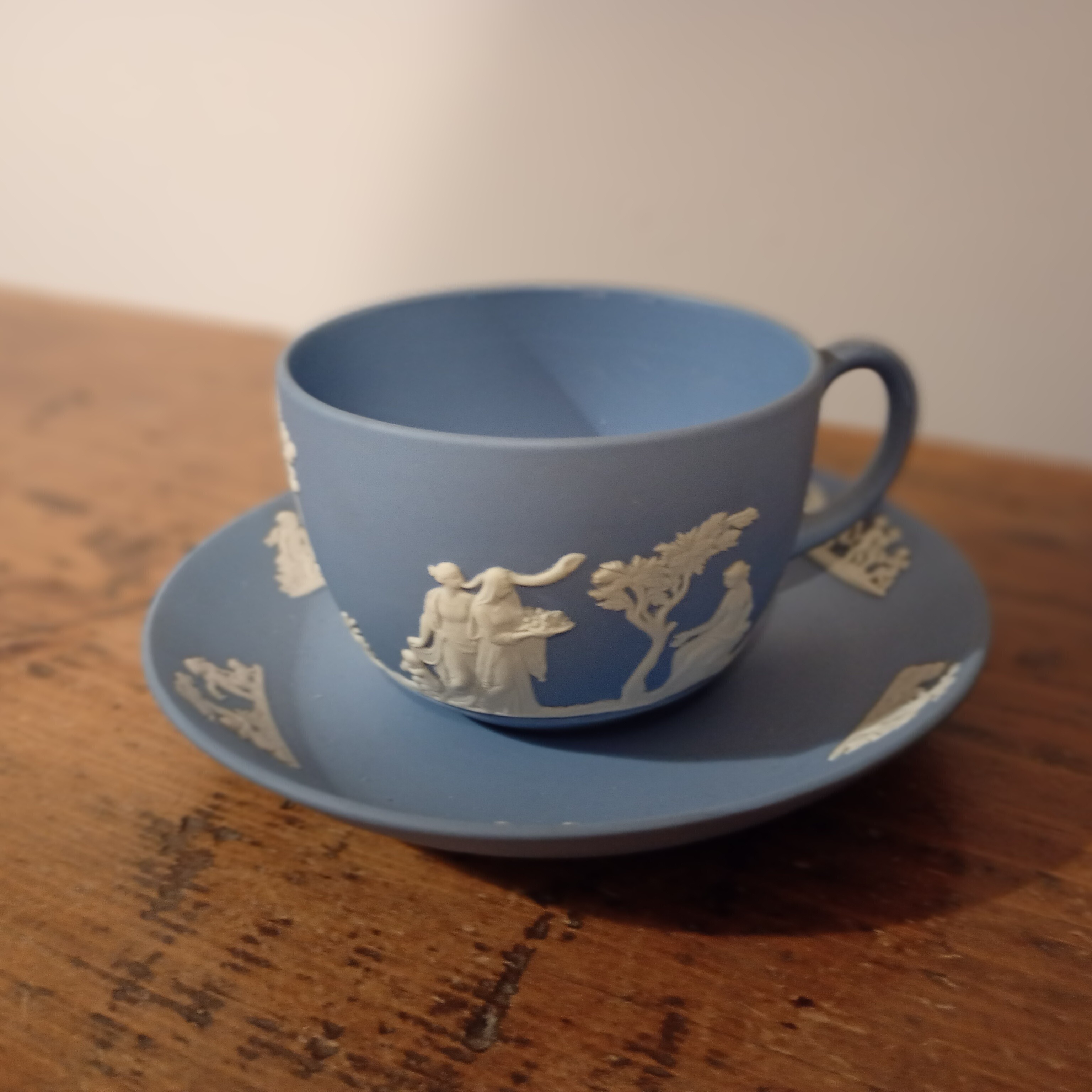 Wedgwood Blue Jasperware Neoclassical Cup & Saucer 