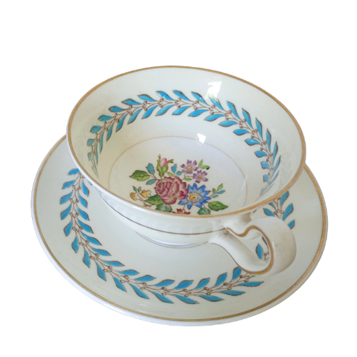 Hand Painted Wedgwood Woodstock Tea Cup & Saucer