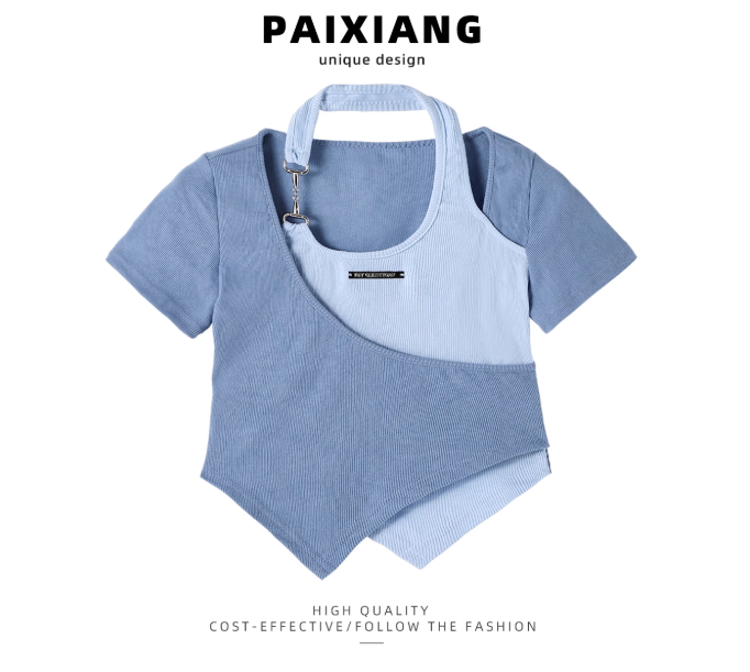 T-shirt tendance bleu Paixiang