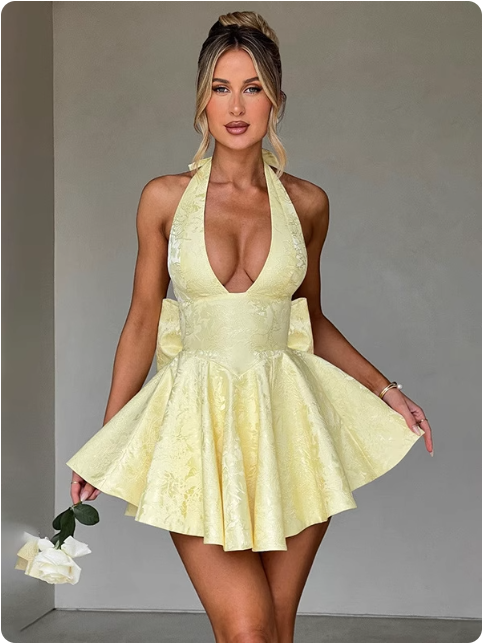 Robe courte évasée jaune