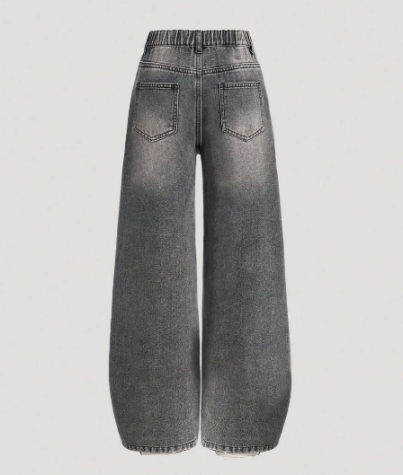 Jeans large taille haute délavé à rayures de chat