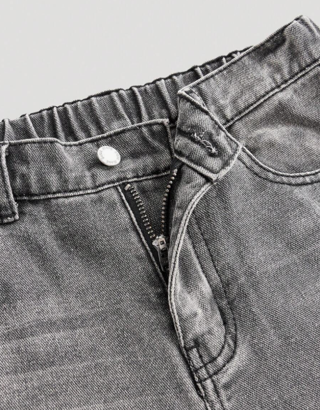 Jeans large taille haute délavé à rayures de chat