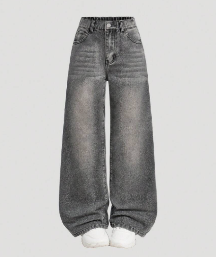 Jeans large taille haute délavé à rayures de chat