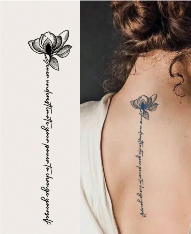 Tatouage temporaire fleur et citation