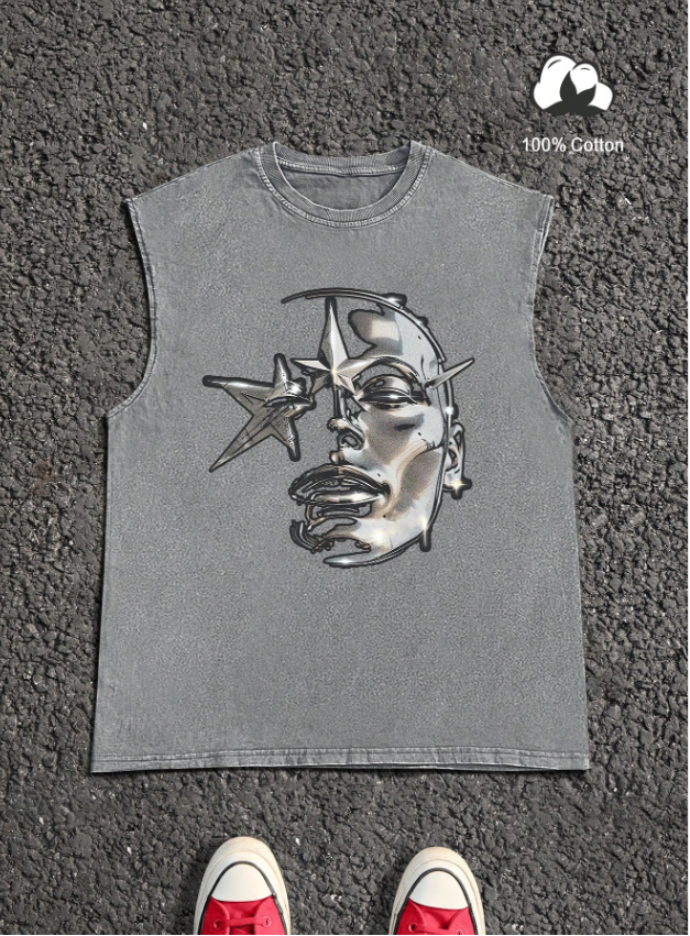 Débardeur gris avec design artistique