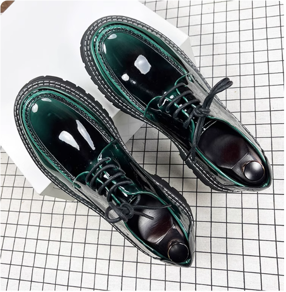 Chaussures Oxford vernies vert foncé