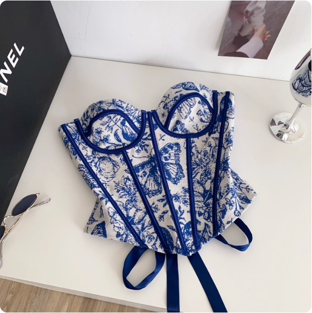 Corset bleu et blanc