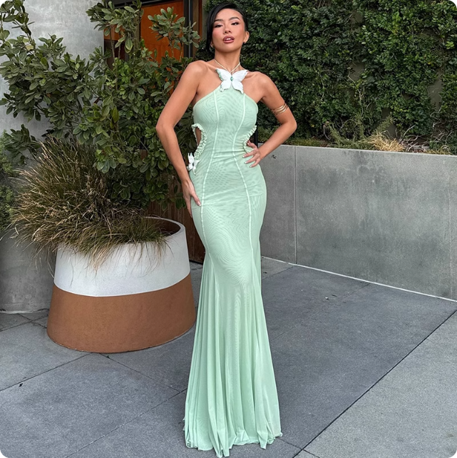 Robe longue élégante verte