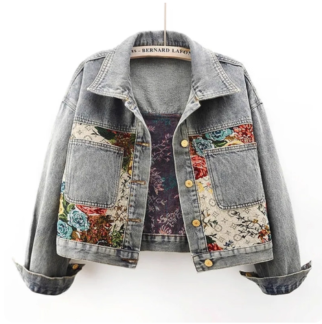 Veste en jean avec motifs floraux