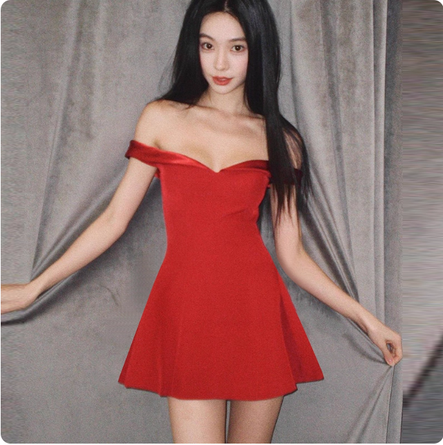 Robe rouge épaules dénudées