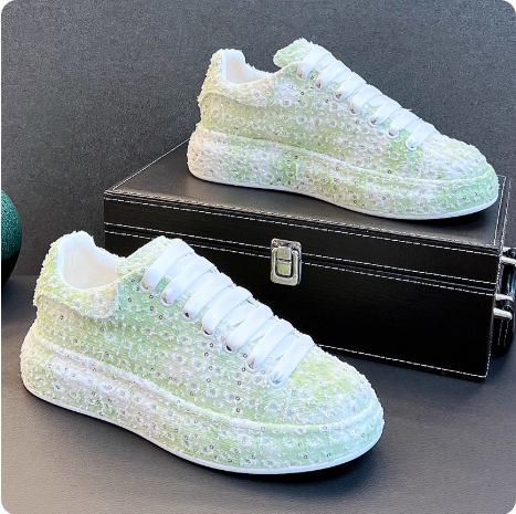 Baskets tendance en sequins verts