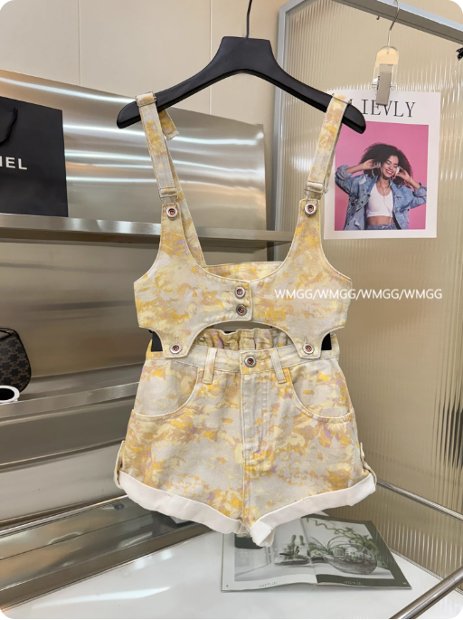 Ensemble short et top en jean délavé