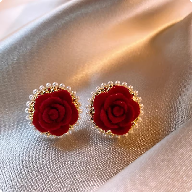 Boucles d’oreilles roses rouges