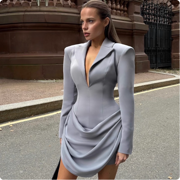Robe blazer grise à col plongeant