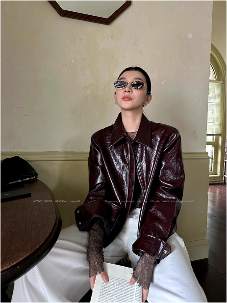 Veste en cuir marron